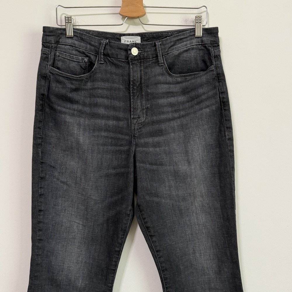 FRAME Le Super High Crop Mini Boot Jeans 31 Black Oak Raw Hem Stretch 32x26 - Picture 3 of 10